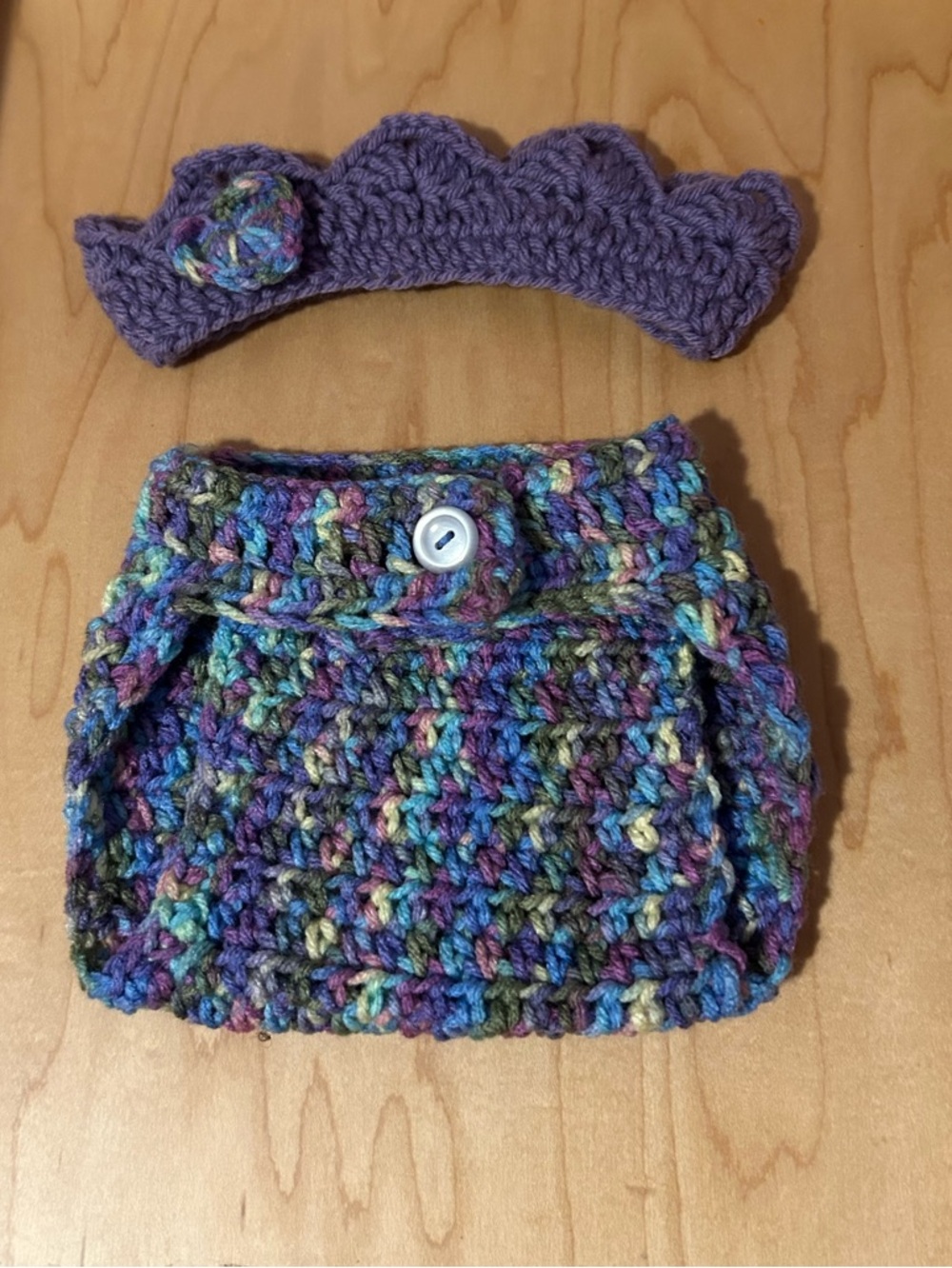 Handmade Purple Multicolor Crochet Baby Diaper Cover & Headband Set